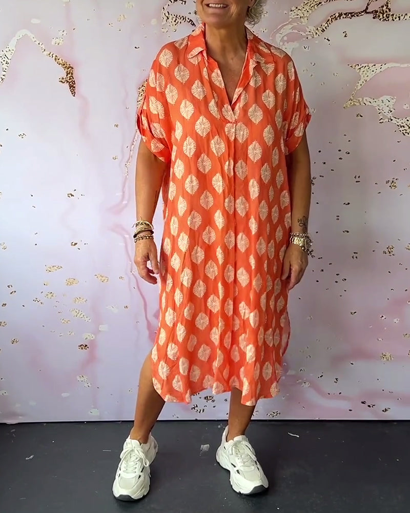 Teren™ | Ruime Zomerjurk met Reverskraag en Korte Mouwen