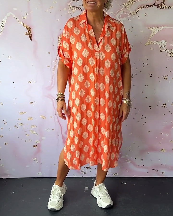 Teren™ | Ruime Zomerjurk met Reverskraag en Korte Mouwen