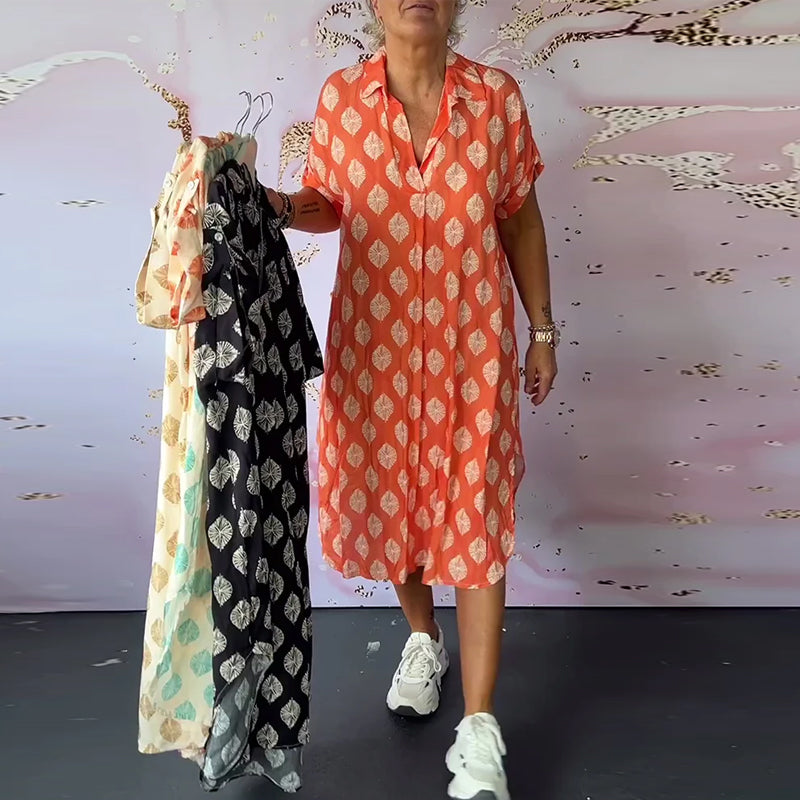 Teren™ | Ruime Zomerjurk met Reverskraag en Korte Mouwen